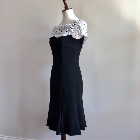 Cocktail Dress Black White Rhinestone Off Shoulder - Picture 5 of 9